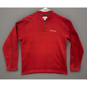 CLOUDVEIL Mens Henley Button Fleece Sweater Sz L Red Pullover Snow Ski Outdoor
